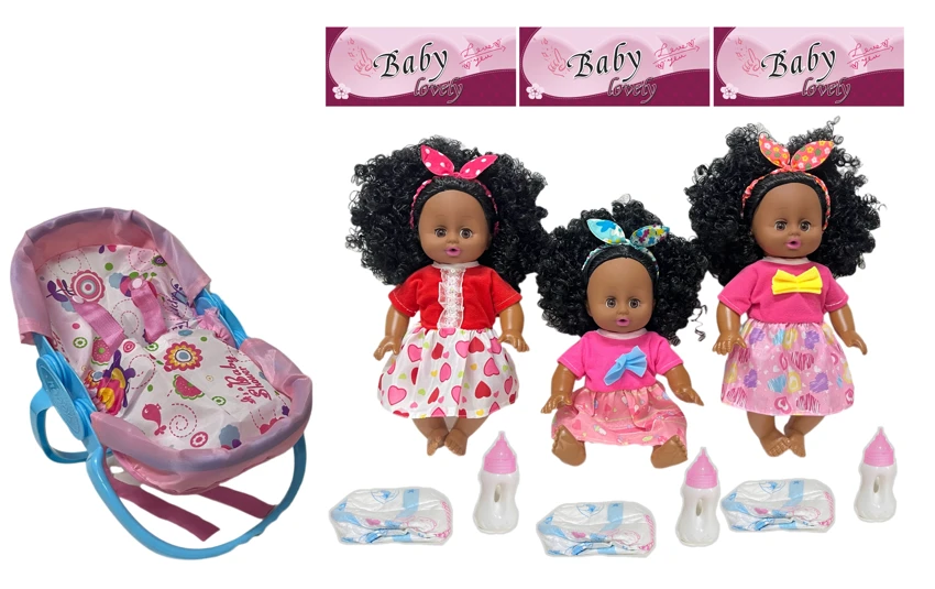 14 Inch Black Empty Body Bendable Leg Drink & Pee Doll with Multi-Function Crib + Diaper + Feeding Bottle