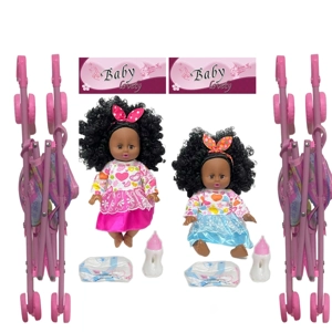 14 Inch Black Empty Body Bendable Leg Drink & Pee Doll with Stroller + Feeding Bottle + Diaper
