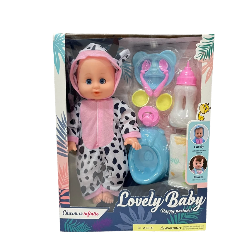 14 Inch Empty Body Bendable Leg Drink & Pee Boy Doll with 9 Pieces of Pretend Play Accessories