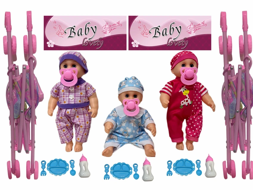 12 Inch High Quality Empty Body Bendable Leg Pacifier Boy Doll with 45cm Stroller and Various Accessories