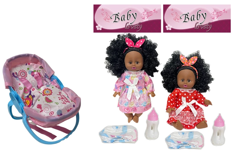 14 Inch Black Empty Body Bendable Leg Drink & Pee Doll with Multi-Function Crib + Diaper + Feeding Bottle