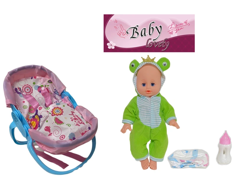 14 Inch Empty Body Bendable Leg Doll Drink & Pee 4-Tone IC with Multi-Function Crib + Diaper + Feeding Bottle