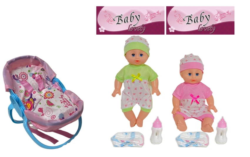 14 Inch Empty Body Bendable Leg Doll Drink & Pee 4-Tone IC with Multi-Function Crib + Diaper + Feeding Bottle