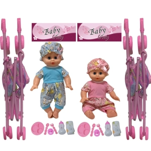 14 Inch Empty Body Bendable Leg Drink & Pee Boy Doll with Stroller + Various Accessories