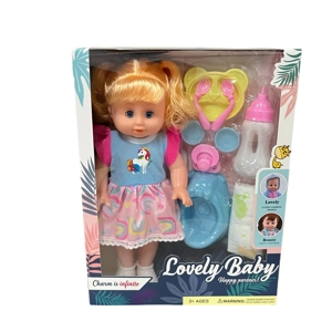 14 Inch Empty Body Straight Leg Drink & Pee Girl Doll with 9 Pieces of Pretend Play Accessories