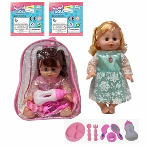 14 Inch Empty Body Bendable Leg Drink & Pee Girl Doll with Backpack Bag + Various Accessories