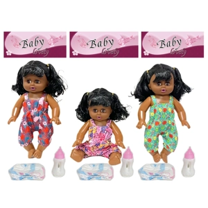 14 Inch Black Empty Body Bendable Leg Drink & Pee Doll with Feeding Bottle + Diaper