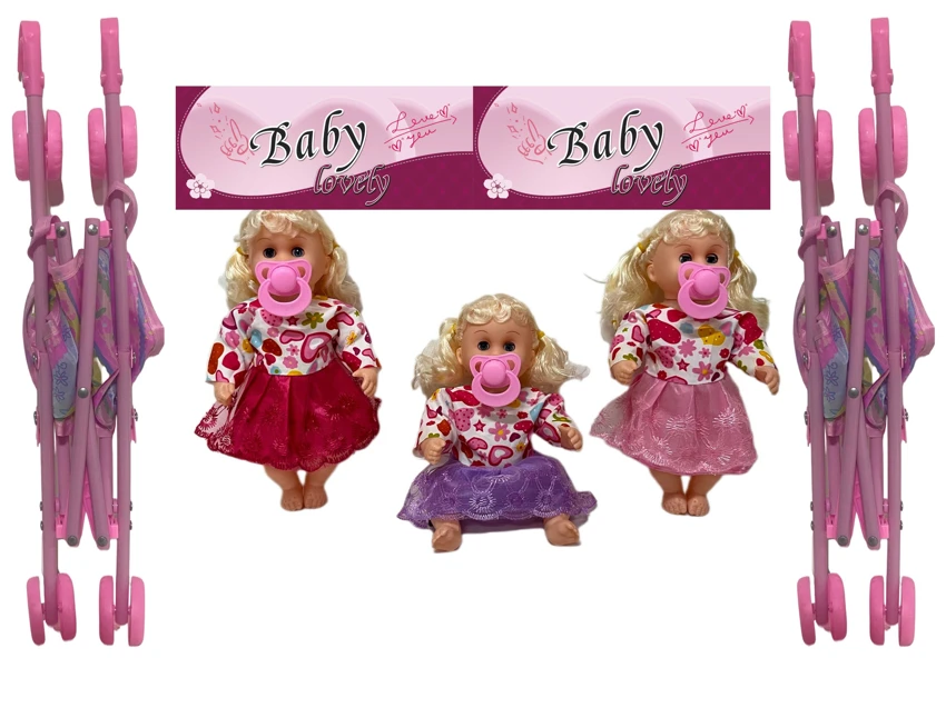 12 Inch High Quality Empty Body Bendable Leg Pacifier Girl Doll with 45cm Stroller