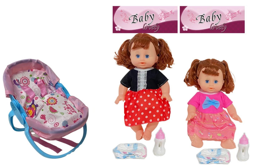 14 Inch Empty Body Bendable Leg Doll Drink & Pee 4-Tone IC with Multi-Function Crib + Diaper + Feeding Bottle