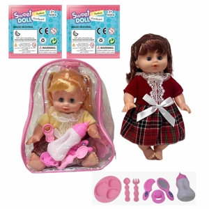 14 Inch Empty Body Bendable Leg Drink & Pee Girl Doll with Backpack Bag + Various Accessories