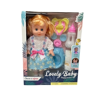 14 Inch Empty Body Straight Leg Drink & Pee Girl Doll with 9 Pieces of Pretend Play Accessories