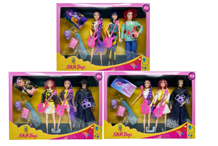 11.5 inch 12-joint solid Demon Hunter girl group, 3-person boy group assorted with guitar, camera, music set and card