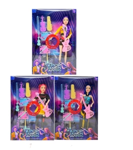 Generation 1 K-POP Demon Hunter with light and music 11.5 inch 12-joint solid Demon Hunter girl group with guitar and musical instrument set
