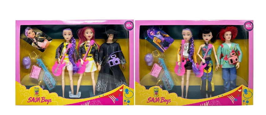 Versi Mattel 11,5 inci 12 sendi berburu setan kelompok wanita, berburu setan kelompok pria tiga orang campuran dengan gitar dengan kamera dengan set musik dengan kartu