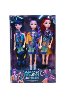 K-POP pelangi setan berburu seri dengan warna-warni cahaya musik 12 inci 12 sendi padat kaca mata nyata boneka setan berburu kelompok 3 orang campuran, satu kartu emas mink