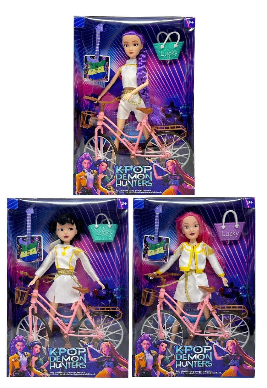Edisi Mattel generasi kedua K-POP setan berburu 11,5 inci 12 sendi solid setan berburu, dengan sepeda, gitar dan tas tangan