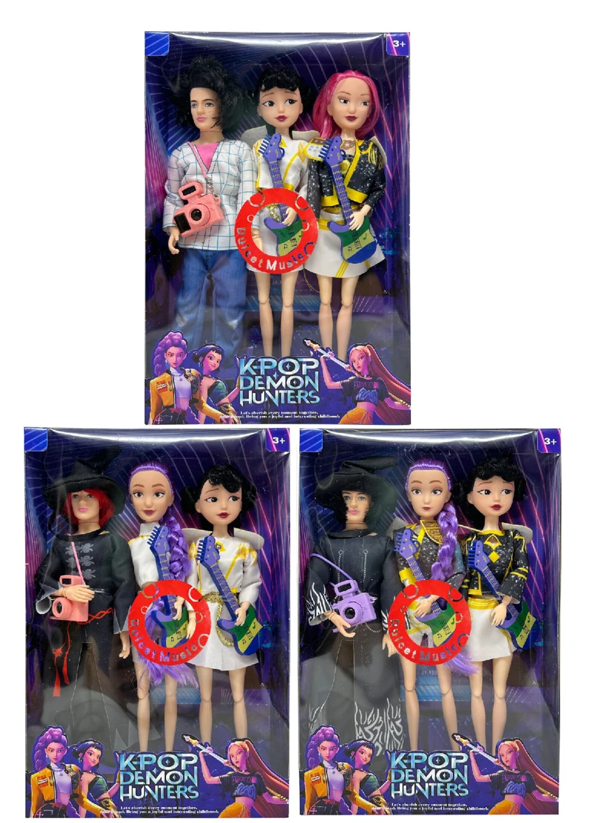 Generasi ke - 3 K-POP berburu setan dengan cahaya musik 11.5 inci 12 sendi kelompok wanita berburu setan solid, kelompok pria berburu setan tiga orang campuran dengan gitar dan kamera.