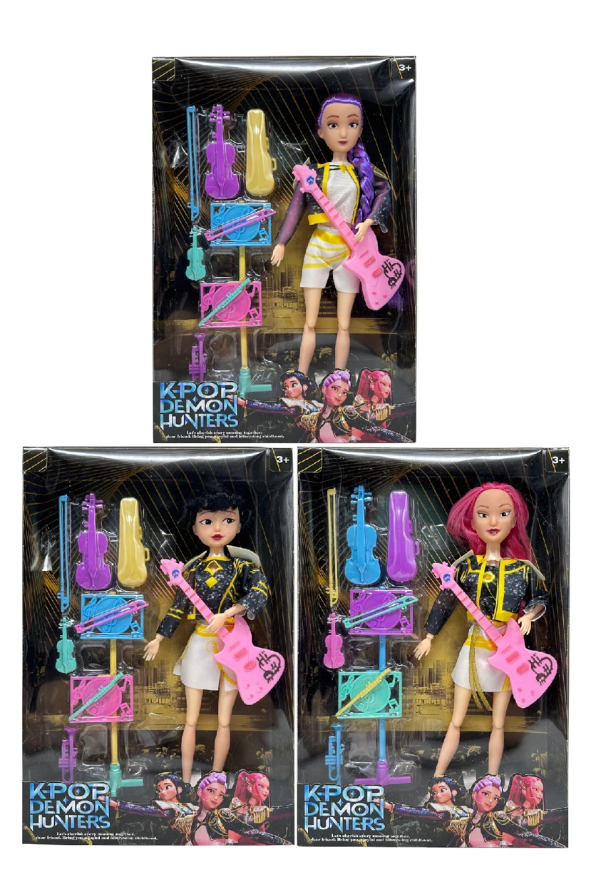 รุ่นที่ 3 K-POP 11.5 นิ้ว 12 ข้อต่อ วงดนตรีนักล่าปีศาจทึบ พร้อมกีต้าร์ พร้อมชุดอุปกรณ์ดนตรี