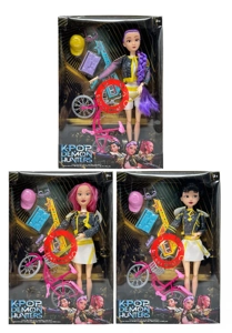 Edisi Mattel generasi ketiga K-POP berburu setan dengan cahaya musik 11,5 inci 12 sendi solid setan berburu, dengan sepeda mini dengan set gitar