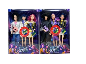 Generation 3 K-POP Demon Hunter with light and music 11.5 inch 12-joint solid Demon Hunter girl group, 3-person boy group assorted with guitar and camera