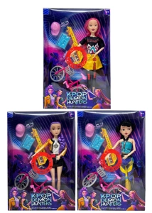 Generation 1 K-POP Demon Hunter with light and music 11.5 inch 12-joint solid Demon Hunter girl group with mini bicycle and guitar set