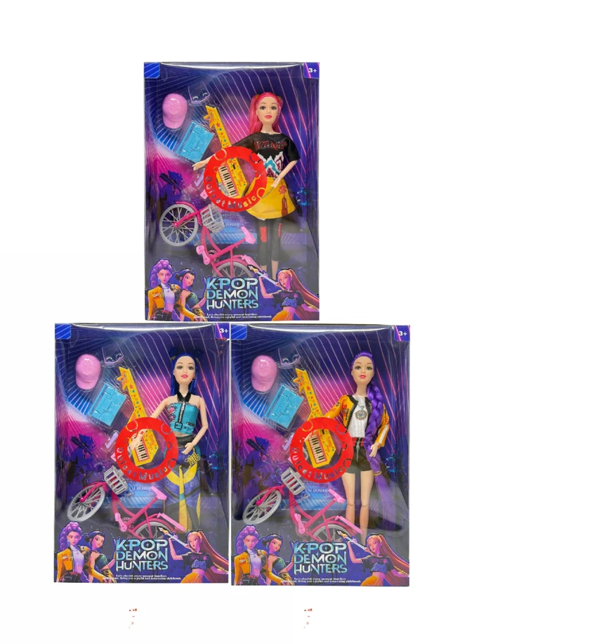 Generasi pertama K-POP setan berburu dengan cahaya musik 11,5 inci 12 sendi solid setan berburu dengan sepeda mini dengan set gitar