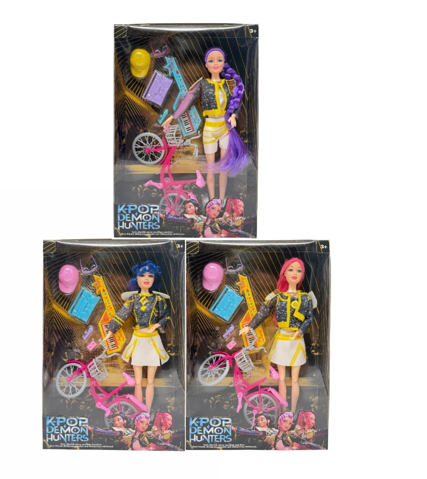 Generasi 3 K-POP Demon Hunt 11,5 inci 12 sendi solid-bodi penyihir berburu, dengan sepeda mini dan set gitar