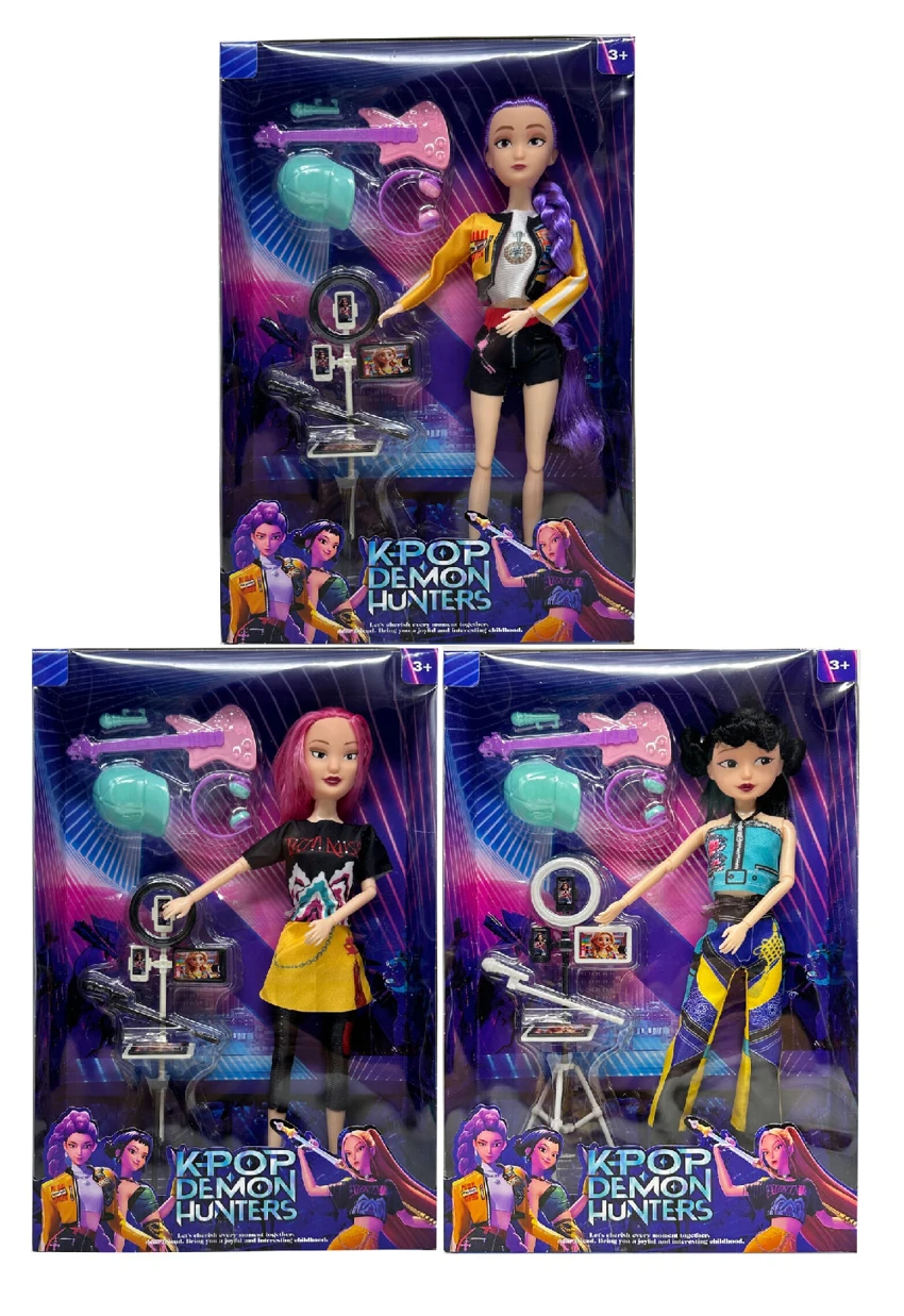 Mattel version Generation 1 K-POP Demon Hunter 12-joint solid Demon Hunter girl group with live streaming equipment and guitar set