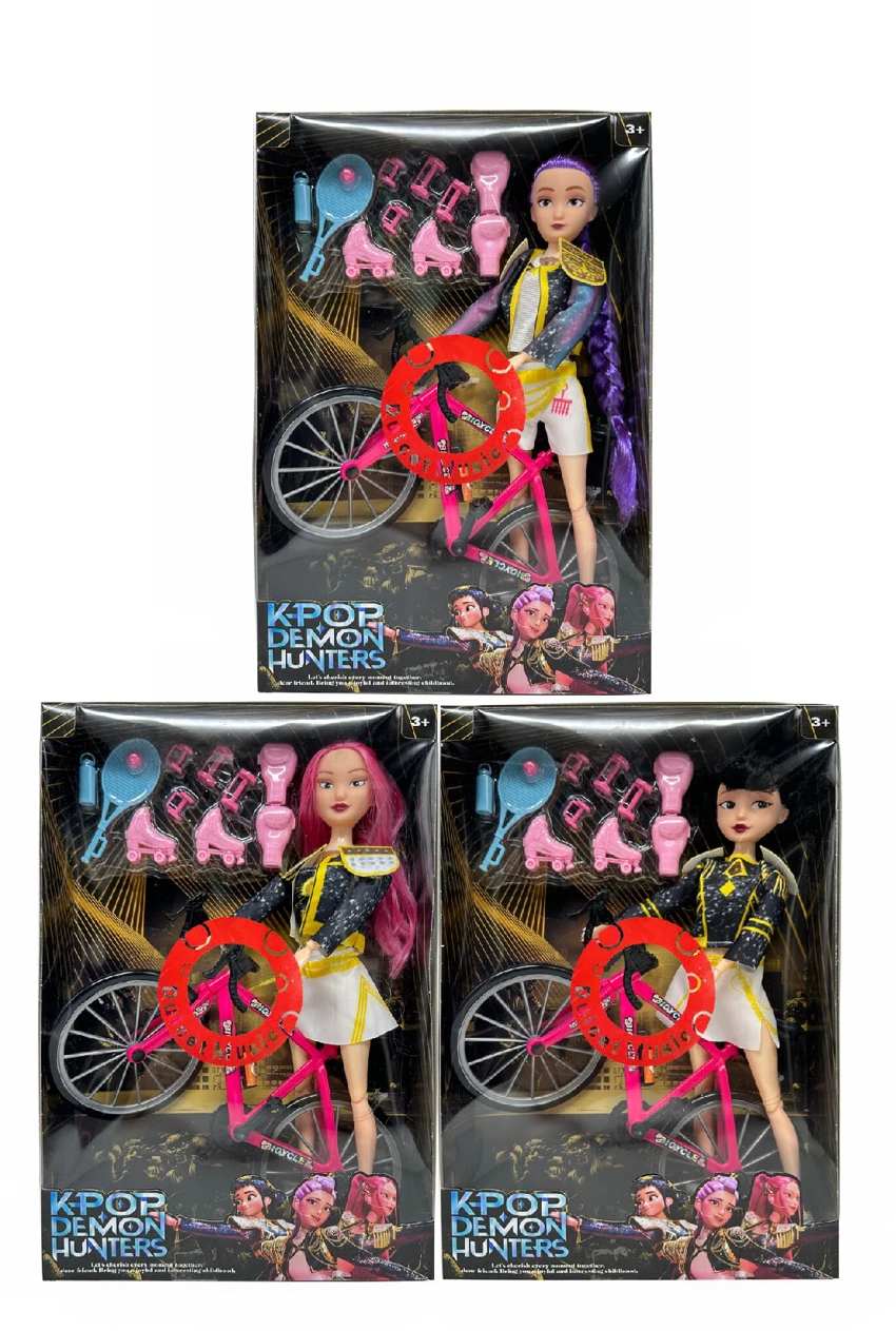 Edisi Mattel generasi ketiga K-POP setan berburu dengan cahaya musik 11.5 inci 12 sendi tubuh setan berburu, dengan skate bulu bat set balap mobil