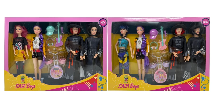 Generasi pertama K-POP Hunters 11,5 inci 12 sendi kelompok wanita Hunters, kelompok pria Hunters 4 orang campuran dengan gitar, gong dan drum set campuran