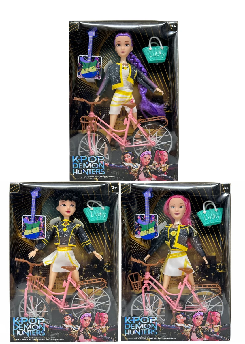 Mattel version Generation 3 K-POP Demon Hunter 11.5 inch 12-joint solid Demon Hunter girl group with bicycle, guitar and handbag
