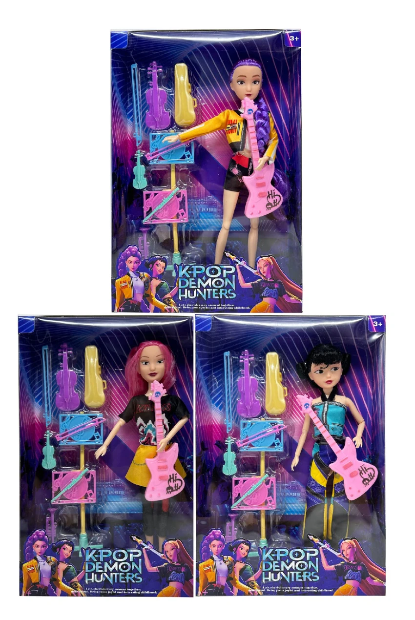 Mattel version Generation 1 K-POP Demon Hunter 11.5 inch 12-joint solid Demon Hunter girl group with guitar and musical instrument set