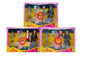 Generation 1 K-POP Demon Hunter with light and music 1.5 inch 12-joint solid Demon Hunter girl group, 2-person boy group assorted with live stream room equipment, guitar and gong set