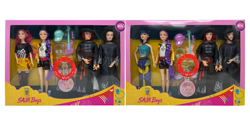 Generasi pertama K-POP Pemburu Iblis dengan cahaya muzik 11.5 inci 12 sendi Kumpulan Pemburu Iblis wanita, kumpulan Pemburu Iblis lelaki 4 orang campuran dengan gitar, gong dan drum set campuran