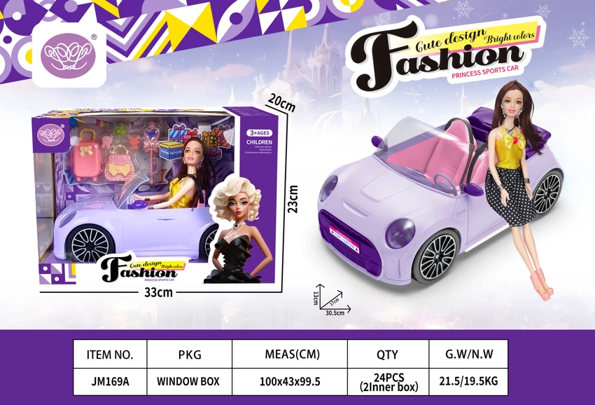Paket perjalanan Barbie ungu dengan mobil Barbie