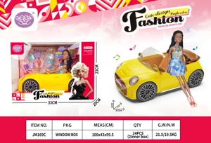 Set kasual Lemon Yellow Barbie Mobil dengan Barbie Hitam