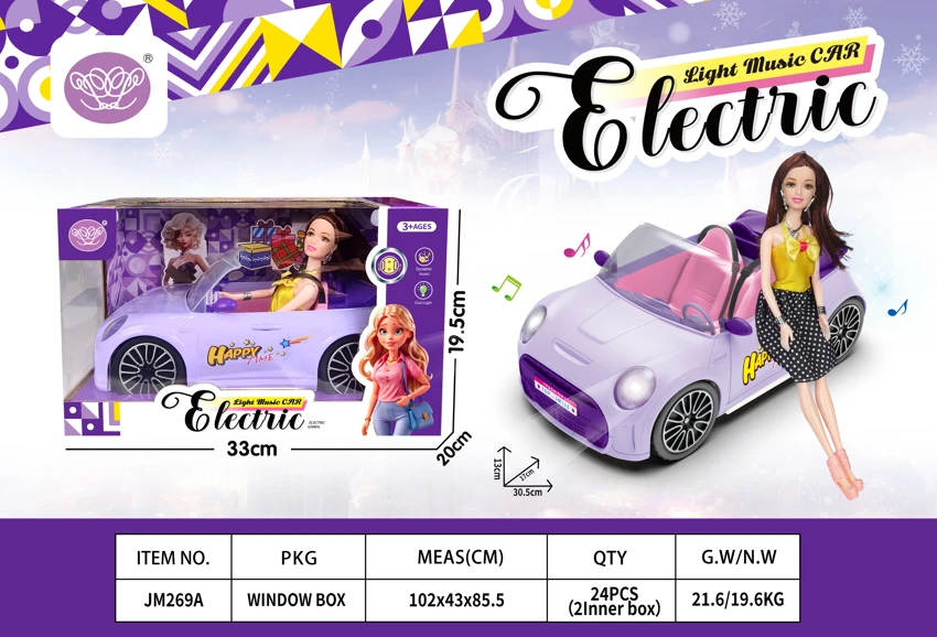 Kereta Barbie Berwarna ungu dengan Barbie