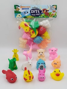 12 Vinyl Bath Animals with BB Whistle, PVC Header Bag