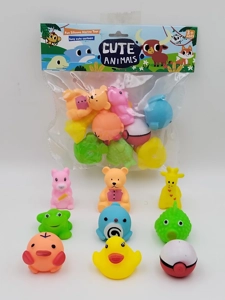 9 Vinyl Bath Animals with BB Whistle, PVC Header Bag