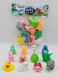 12 Vinyl Bath Animals with BB Whistle, PVC Header Bag