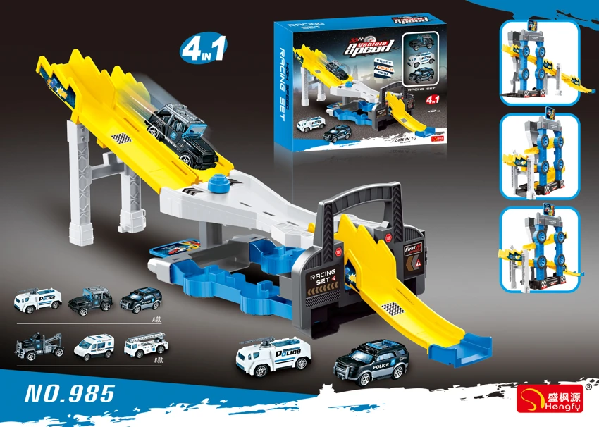 Police-themed Track Car with 3 Cars