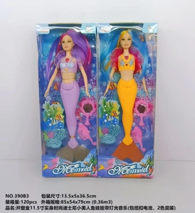 กล่องเปิดหน้าต่าง 11.5 นิ้ว ตุ๊กตานางเงือกขนาดเล็กแฟชั่น พร้อมแสงสว่างและเพลง (แพ็คกระดุมแบตเตอรี่ 2 สีผสม)