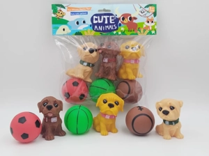 Vinyl 3 Dogs & 3 Balls with BB Whistle, Assorted Colors, PVC Header Bag