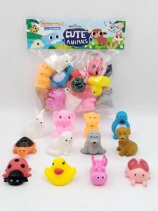 12 Vinyl Bath Animals with BB Whistle, PVC Header Bag