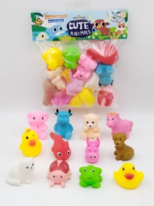 12 Vinyl Bath Animals with BB Whistle, PVC Header Bag