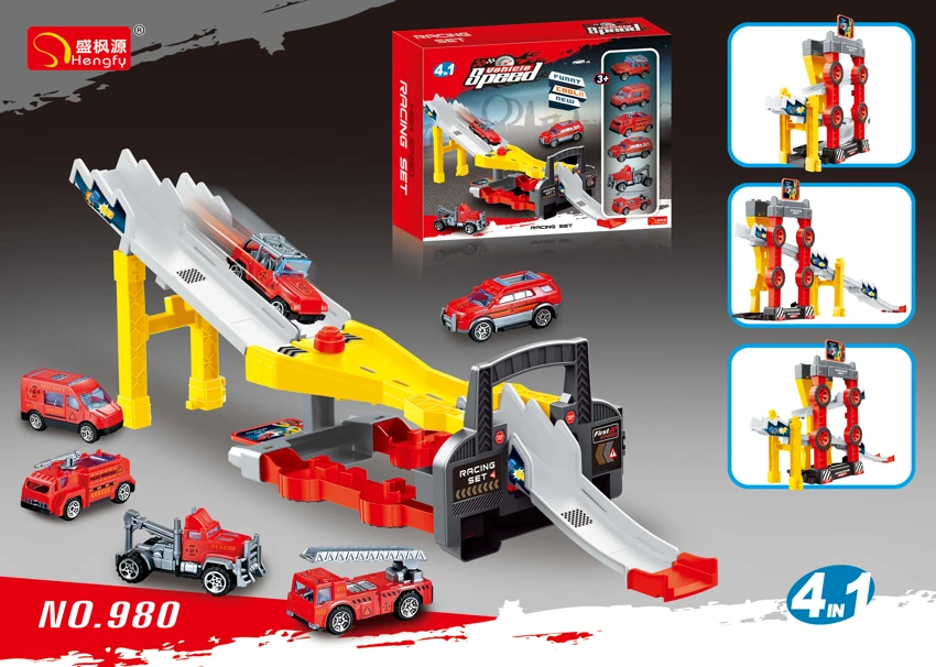 Fire-themed Track Car with 6 Cars