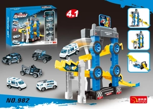 Police-themed Track Car with 6 Cars