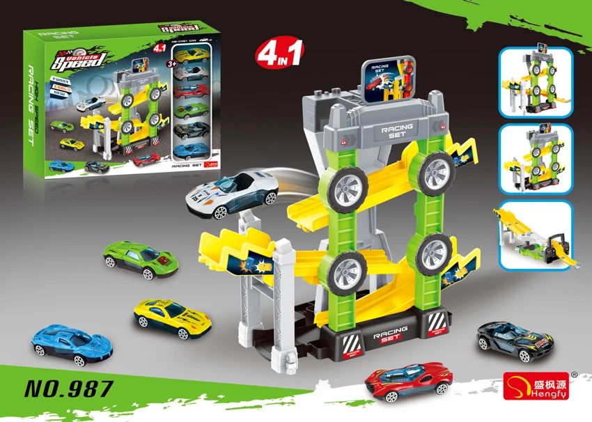 Die-cast Car-themed Track Car with 6 Cars