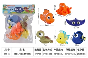Vinyl 6 Bath Fishes with BB Whistle, PVC Header Bag
