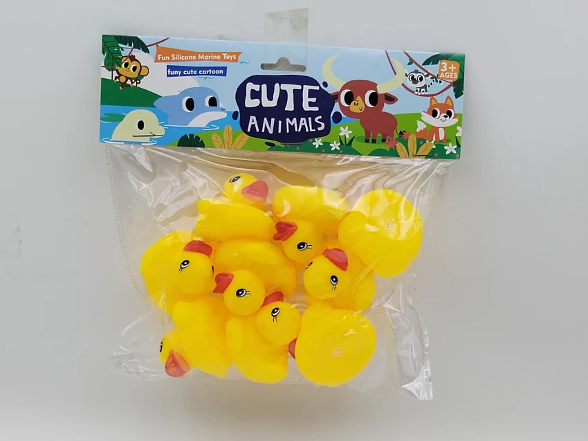 Vinyl 9 Medium Yellow Ducks with BB Whistle, PVC Header Bag